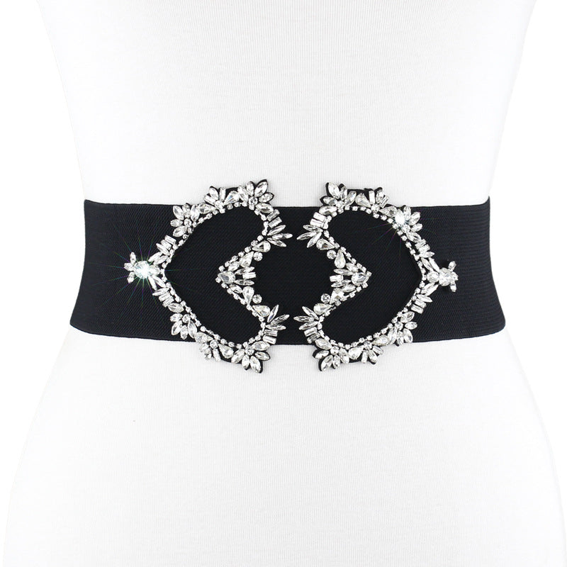 Elastic waist seal hand-sewn rhinestone crystal