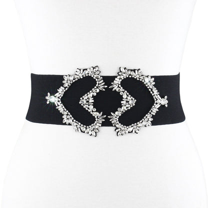 Elastic waist seal hand-sewn rhinestone crystal