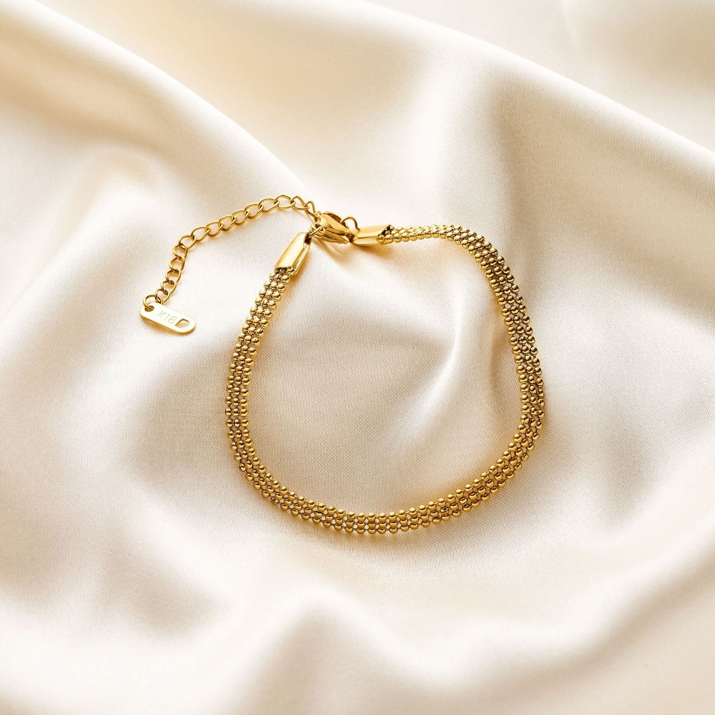 Women's Titanium Steel Splice Bracelet — 18K Gold-Plated Small Beads