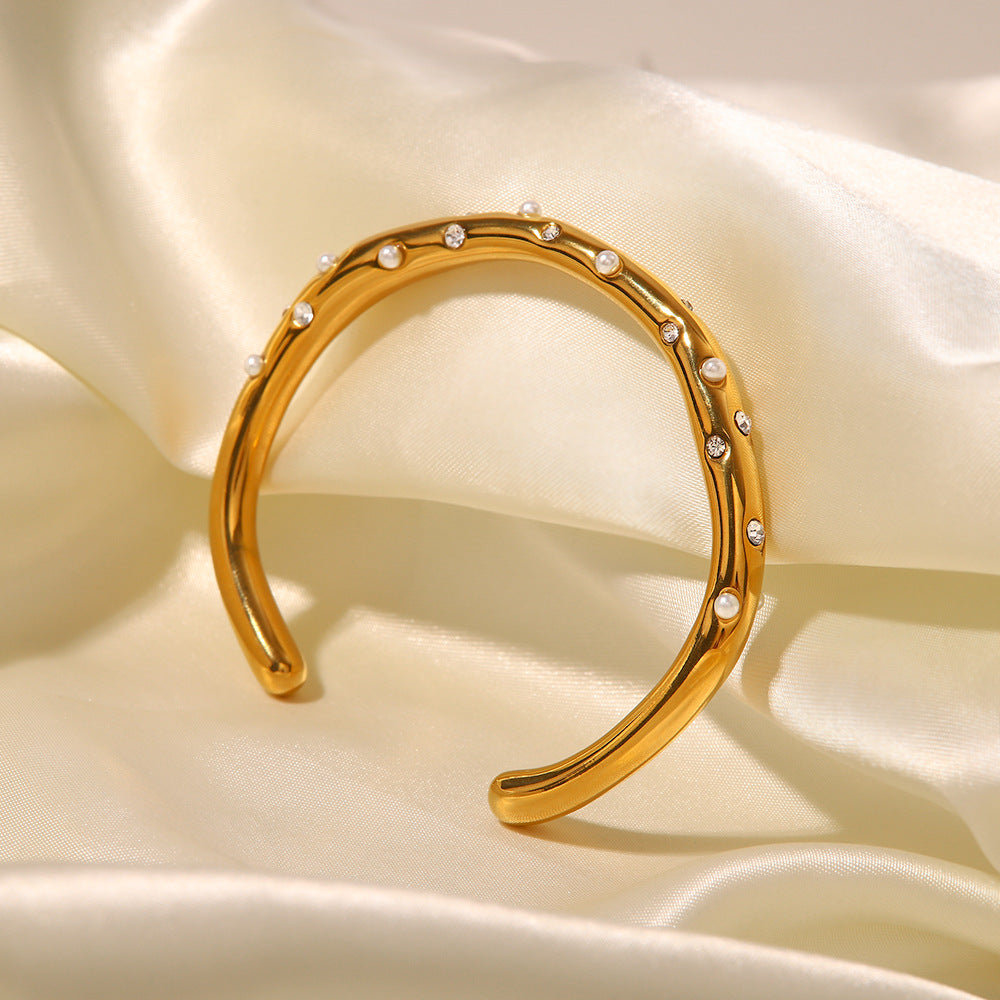 Pearl and zircon cross-inlaid bracelet