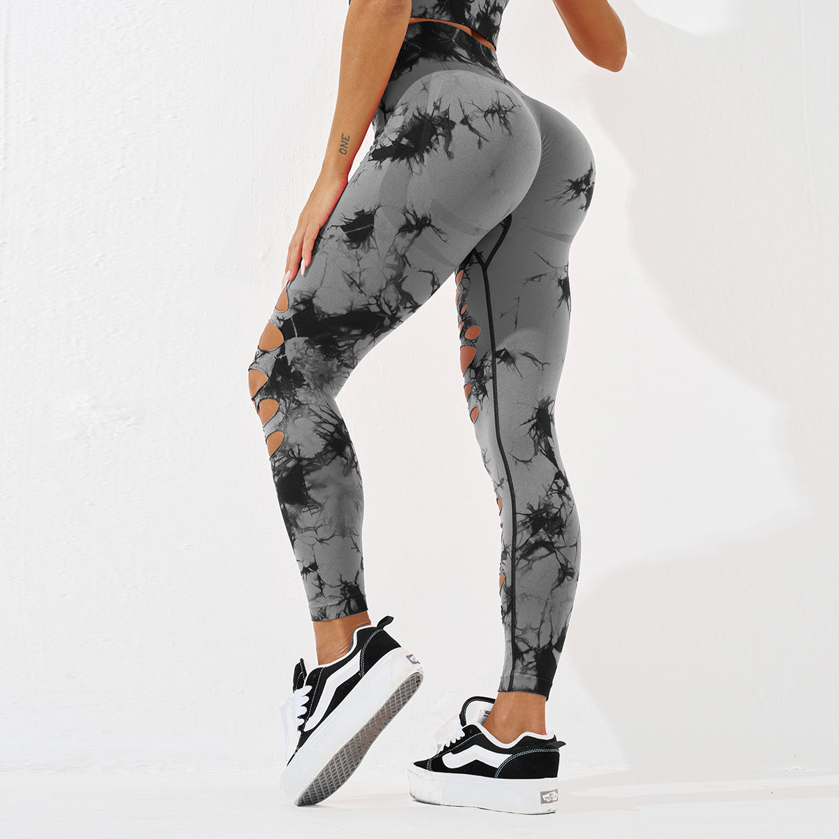 European and American Tie-Dye Ripped Yoga Pants