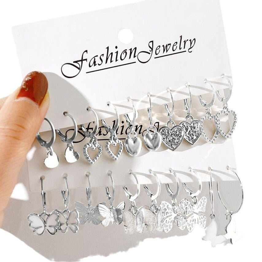Hollow Love Butterfly Earring Set