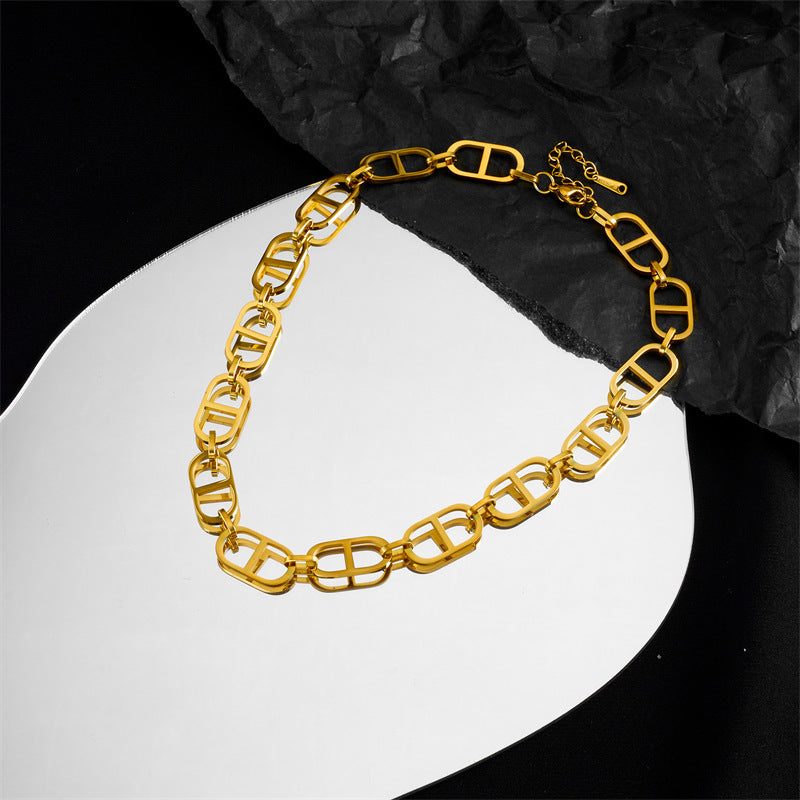 Pig Nose Pendant Stainless Steel 18K Gold-Plated Collarbone Necklace