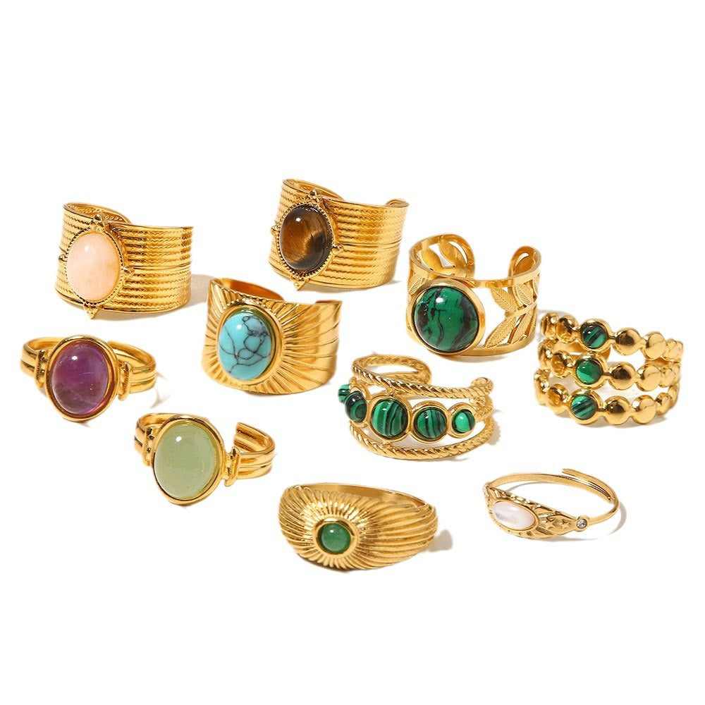 Ring 18k gold-plated ring inlaid with malachite