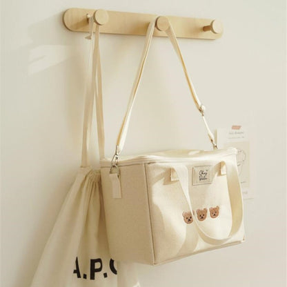 Embroidered bear insulated lunch box mommy bag