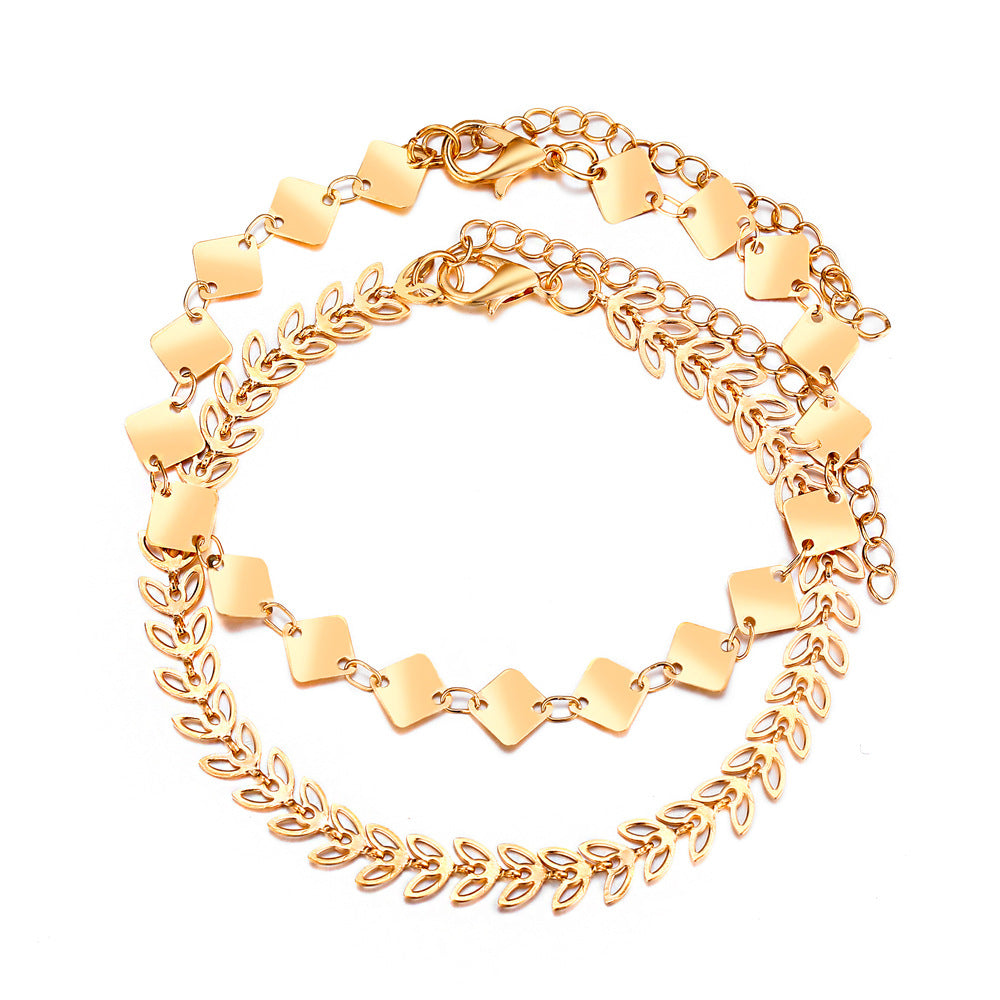 Leaf Metal Square Anklet Set