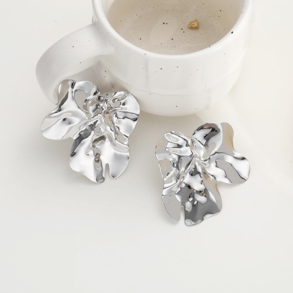 Irregular Pleated Metal Stud Earrings