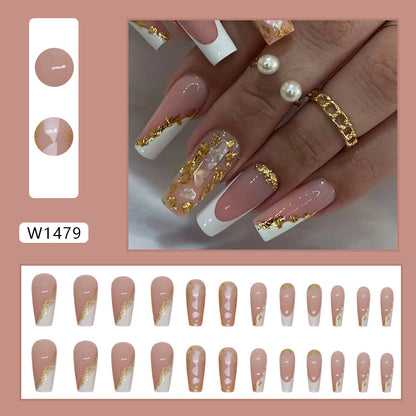 French Style Glittering Gold Elegant Fake Nails