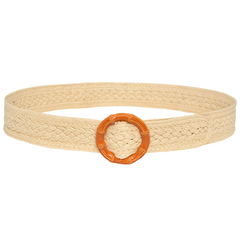 Round Buckle Braided Belt Women's Round Square Buckle