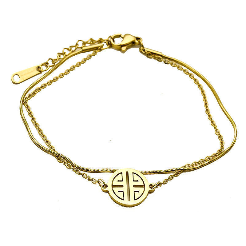 Women's Double-Layer "Double Happiness" Charm Bracelet