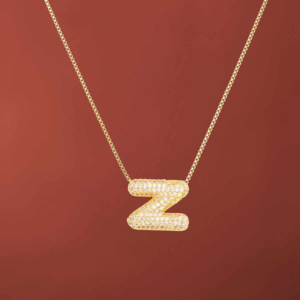 18K Gold-Plated Alphabet Necklace with Micro Zircon (Titanium Steel)