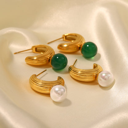 C-shaped thread-set pearl earrings