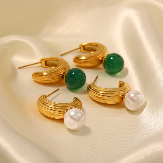 C-shaped thread-set pearl earrings