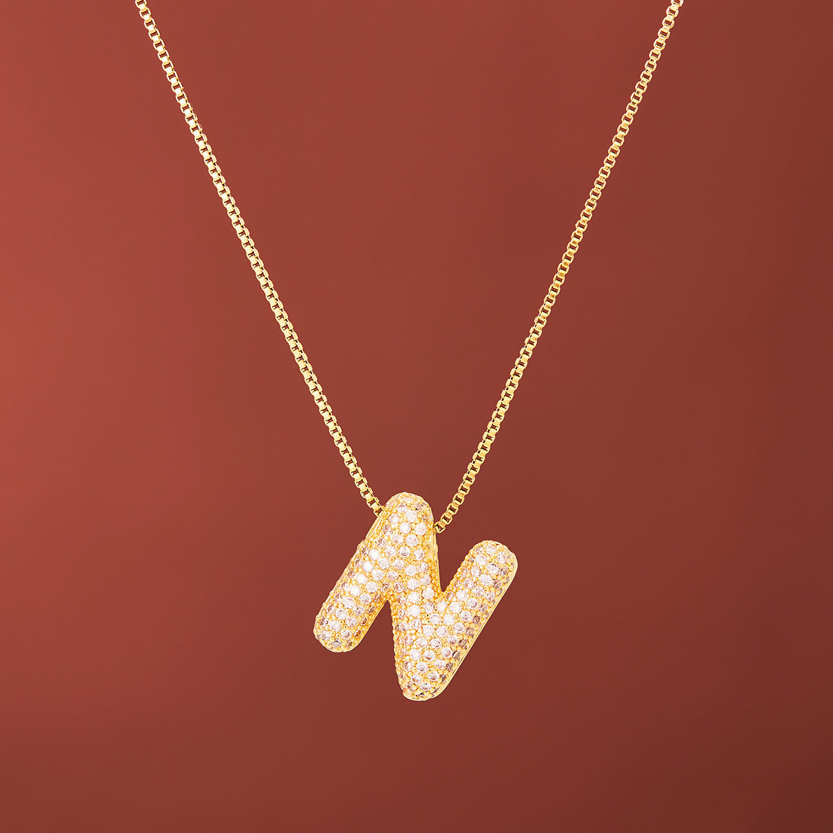 18K Gold-Plated Alphabet Necklace with Micro Zircon (Titanium Steel)