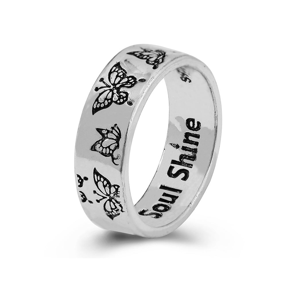 Retro Engraved Butterfly Ring