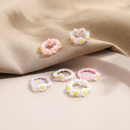 Rice Bead Flower Ring Set 6-Piece Set