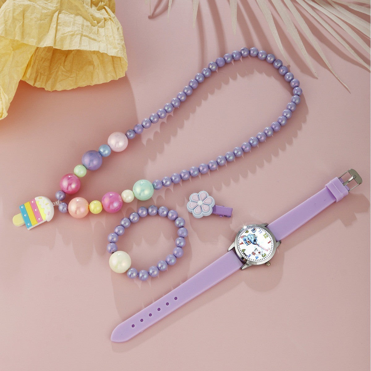 Animal Dial Round Quartz Watch Jewelry Set