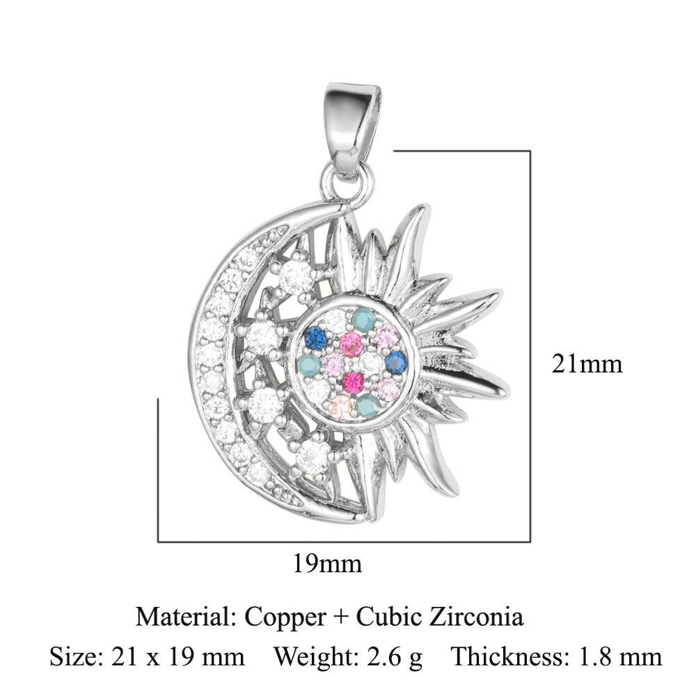 Colgante de cobre y circonita con forma de sol, luna y estrellas 