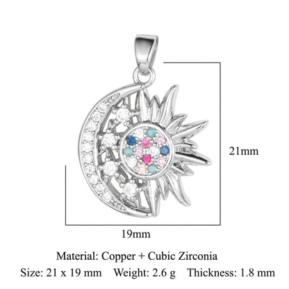 Colgante de cobre y circonita con forma de sol, luna y estrellas 