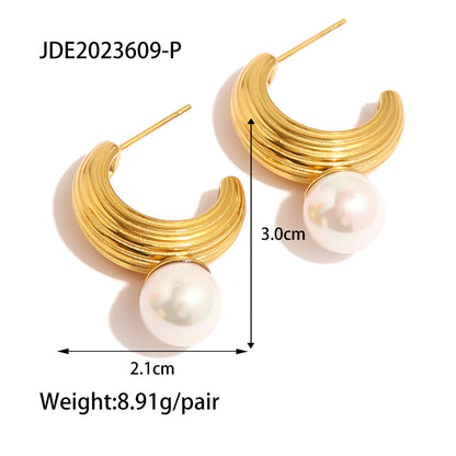 C-shaped thread-set pearl earrings