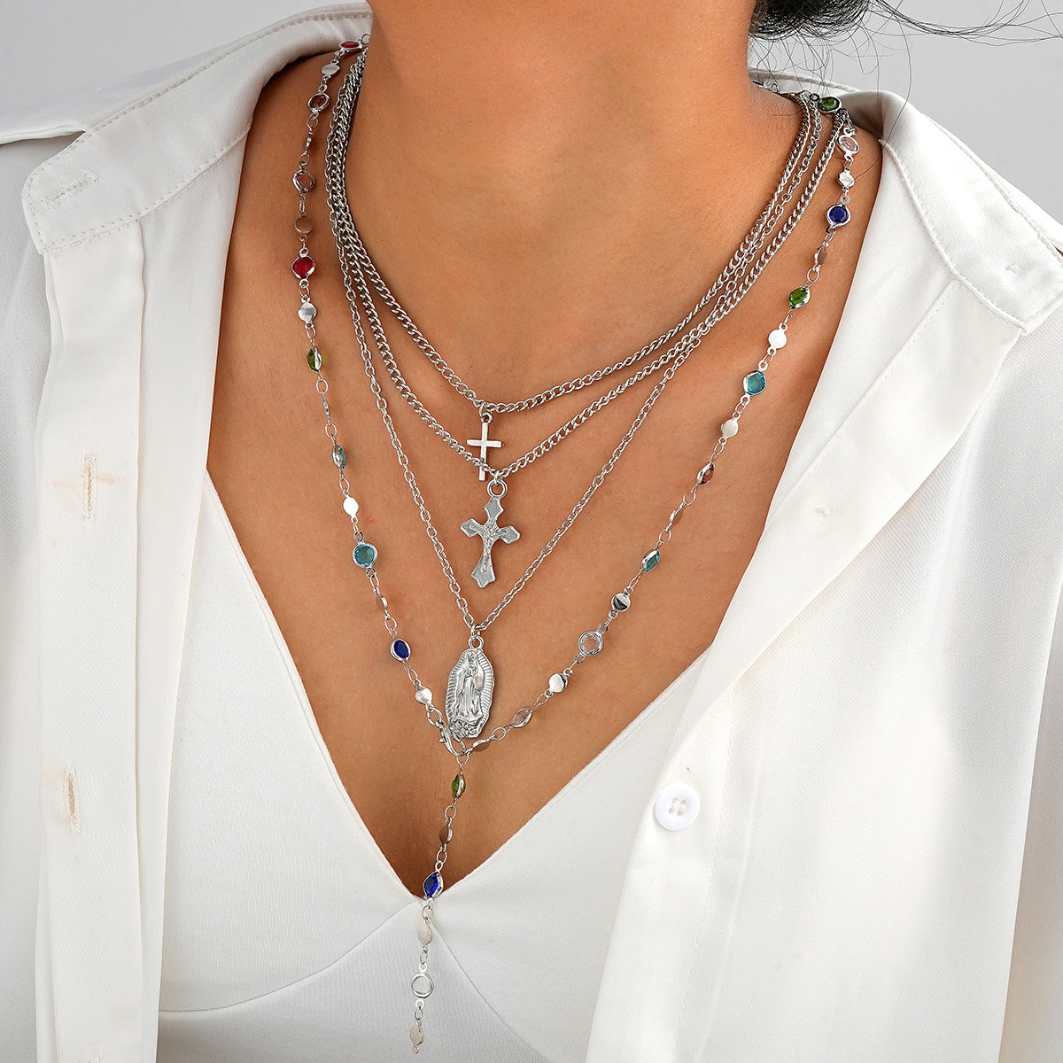 Diamond Cross Fringe Necklace