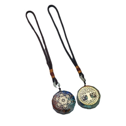 Colorful crystal gravel resin round tree of life pendant