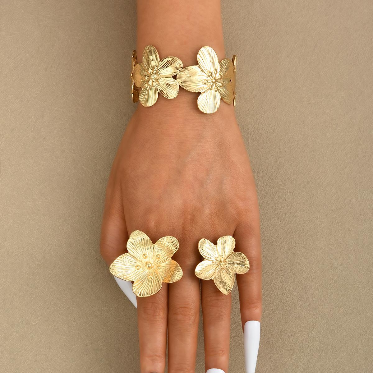 3Pcs Flower Ring Bracelet Set