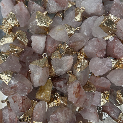 Amorphous Shaped Gold-rimmed Rough Stone Crystal Pendant