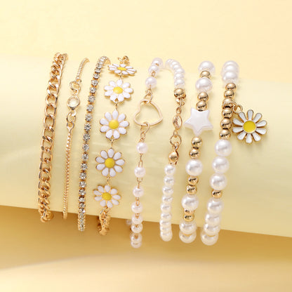 Daisy Pearl Bracelet 8-Piece Set