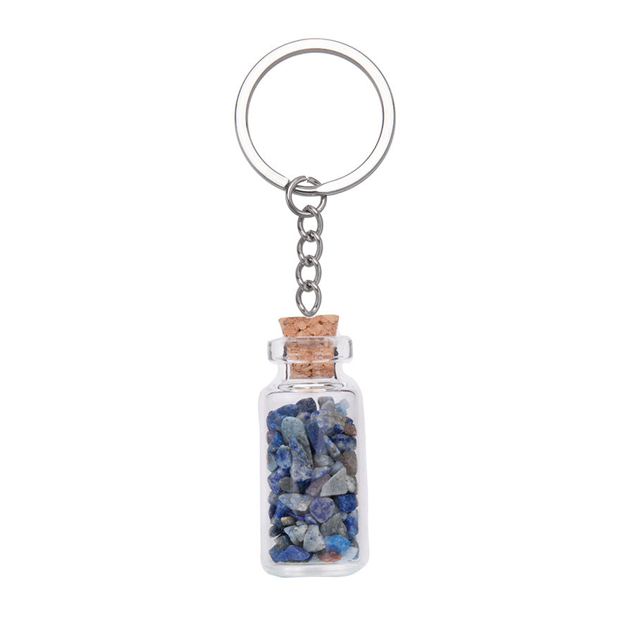 Crushed Agate Wishing Bottle Stainless Steel Keychain Pendant