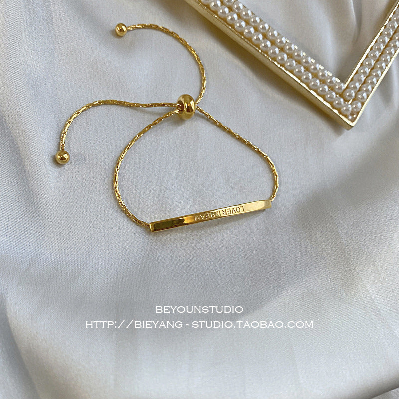 Women's Korean-Style Titanium Steel Adjustable Gold Letter Bracelet