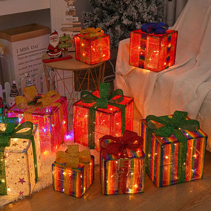 Christmas gift box three-piece set luminous light props ornaments