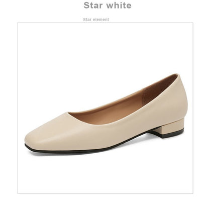 Square head single shoes thick heel light mouth shoes