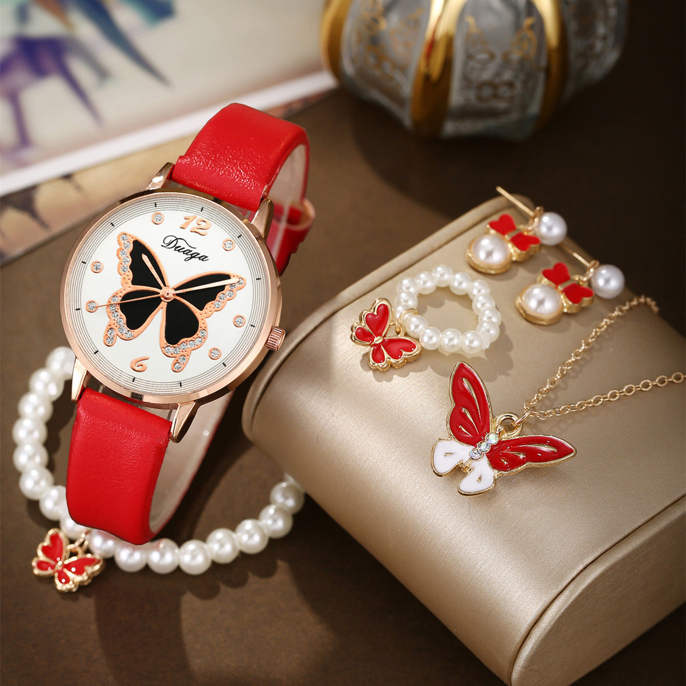 Watch Pearl Butterfly Jewelry Set