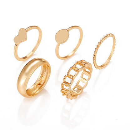 Geometric heart gold joint ring set 5 pieces