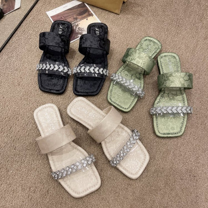 Rhinestone Fashion Flat Slippers