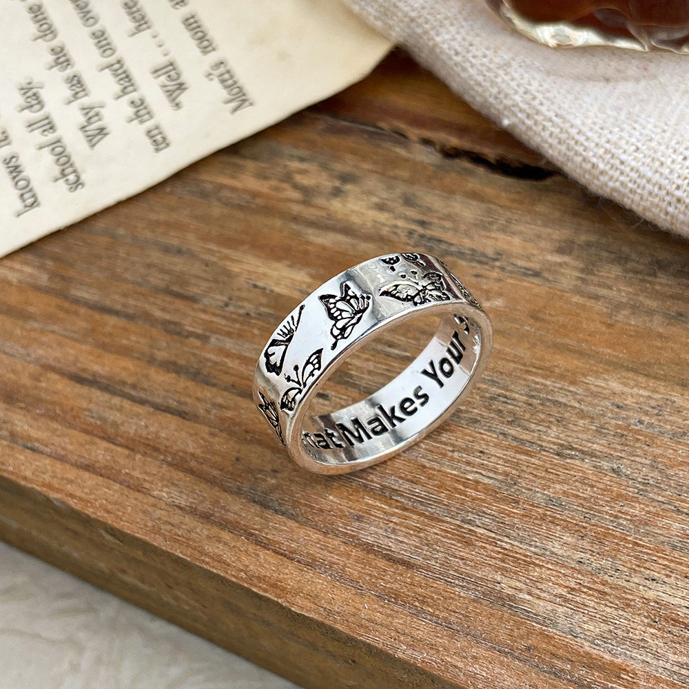 Retro Engraved Butterfly Ring