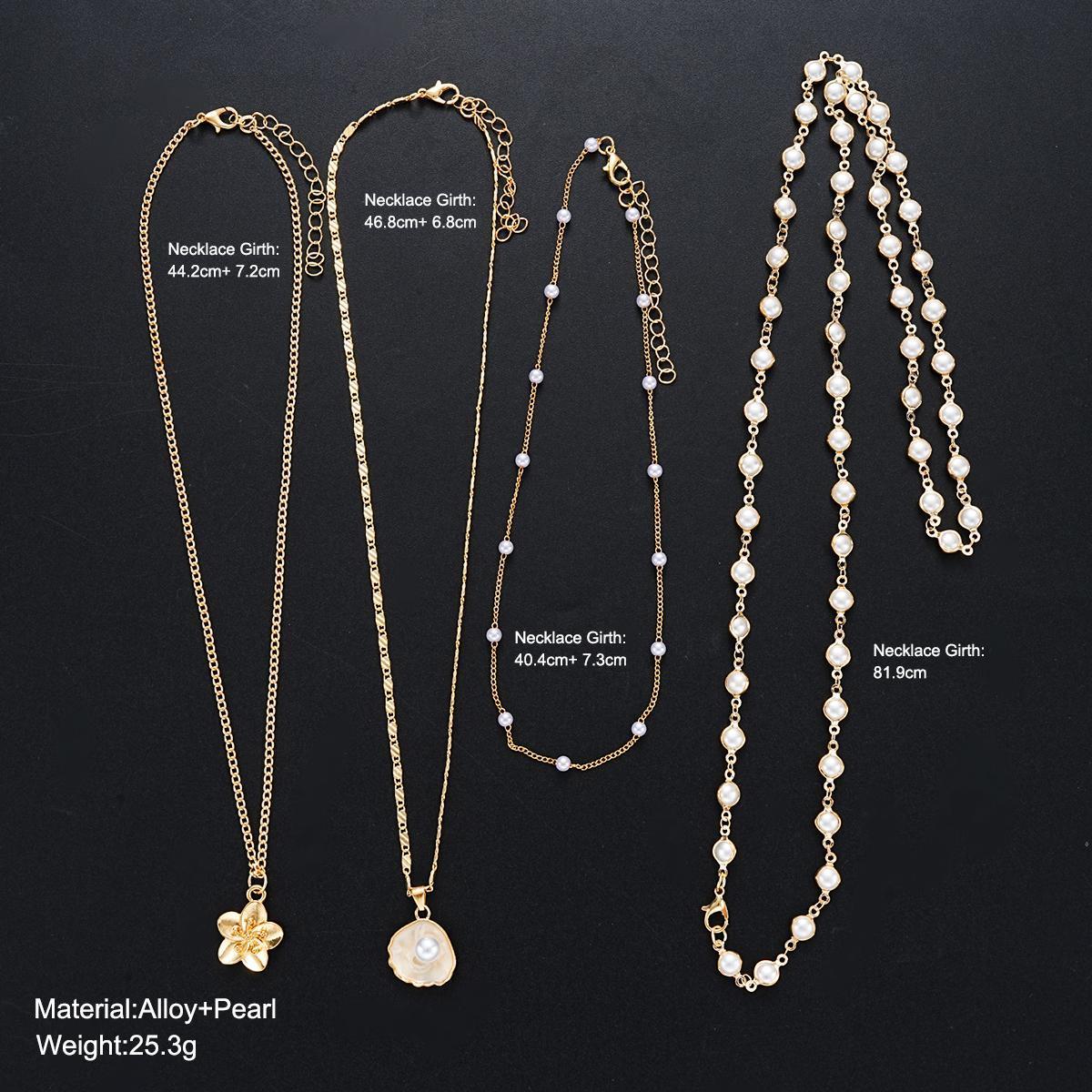 Pearl Flower Layered Necklace Set