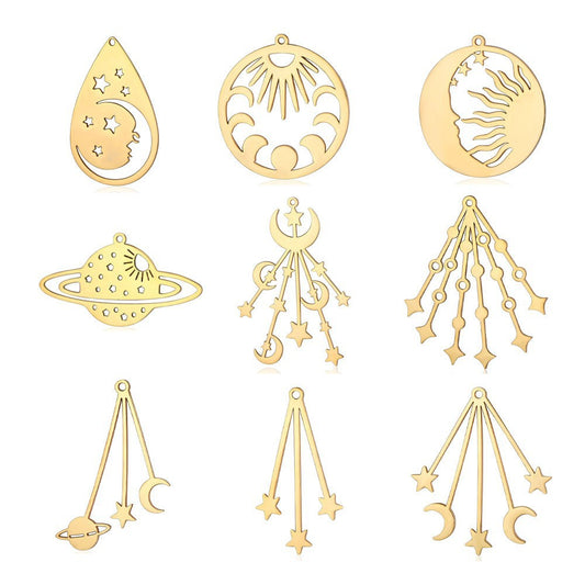 5 pcs/pack star moon titanium steel pendant planet DIY