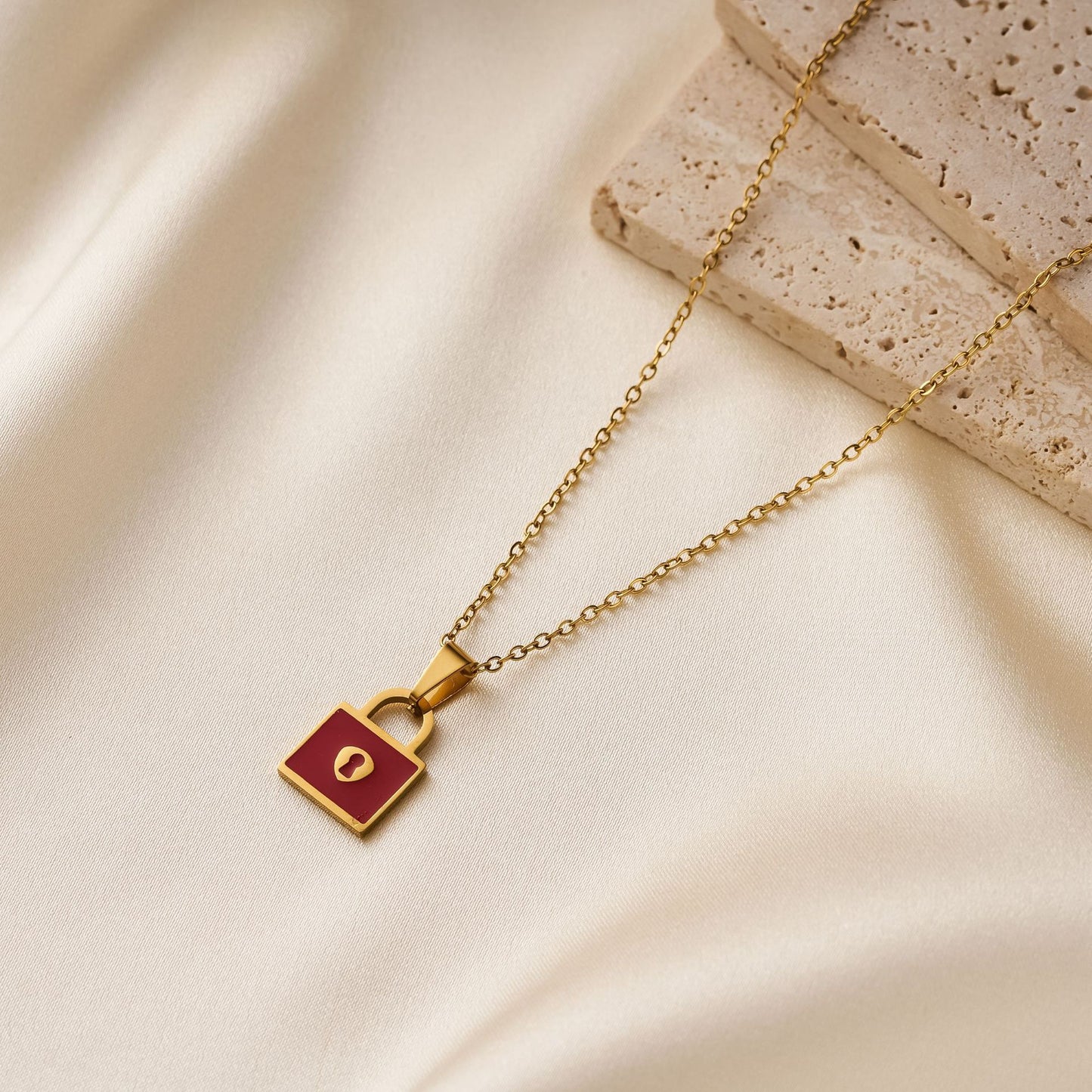 Enamel Red Lock Necklace
