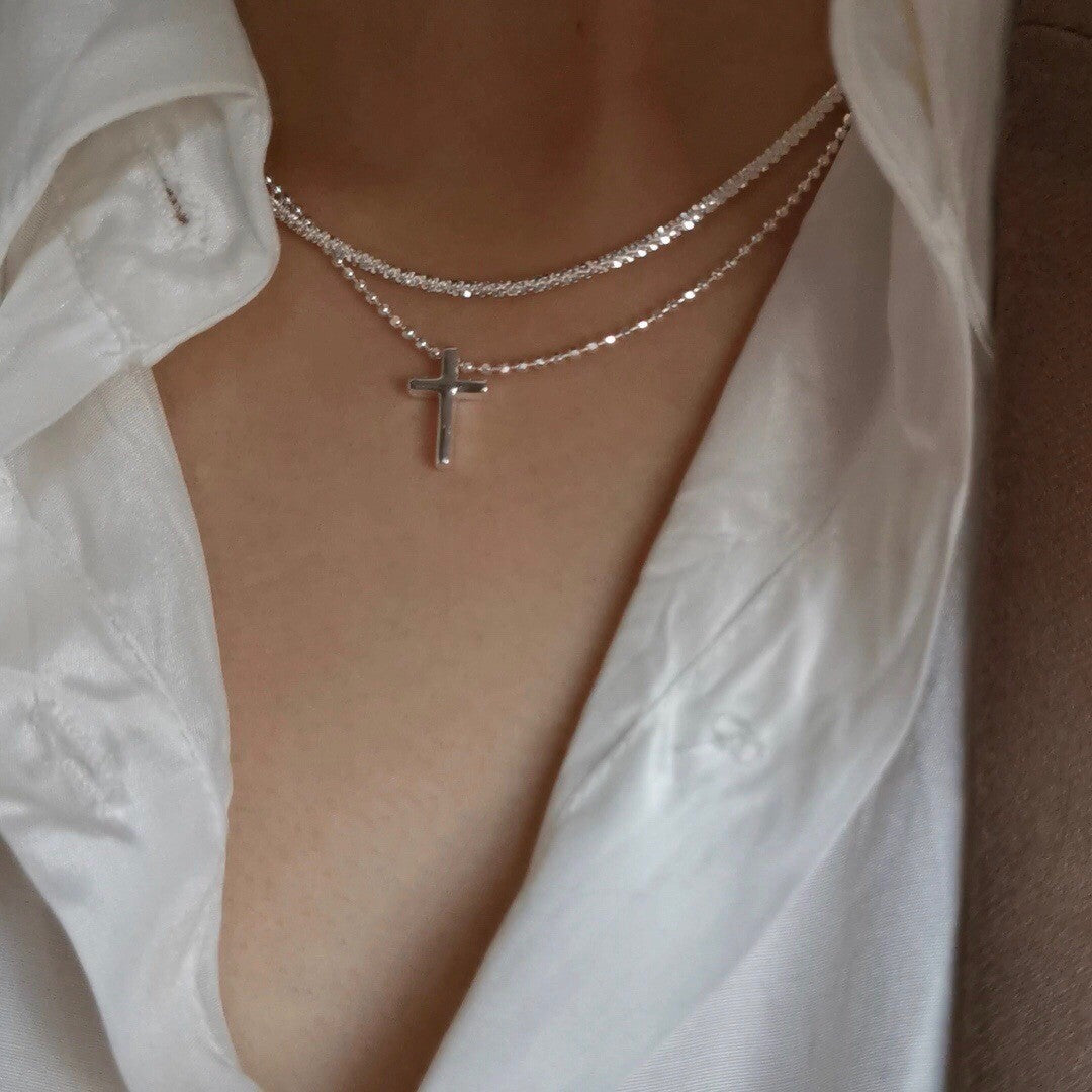 Pearl Dark Cross Pendant Necklace