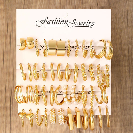 24-Piece Metal & Pearl Earring Set
