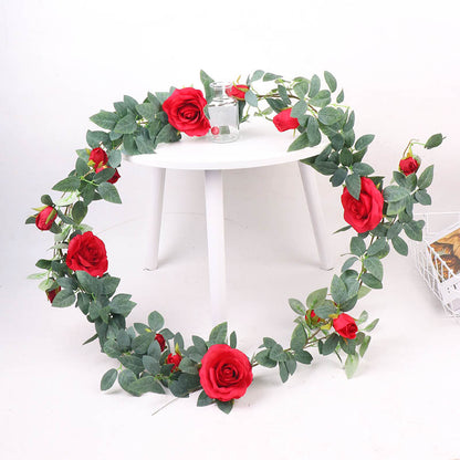 Tapiz de pared de planta verde artificial de plástico para pared de flores artificiales de vid rosa 