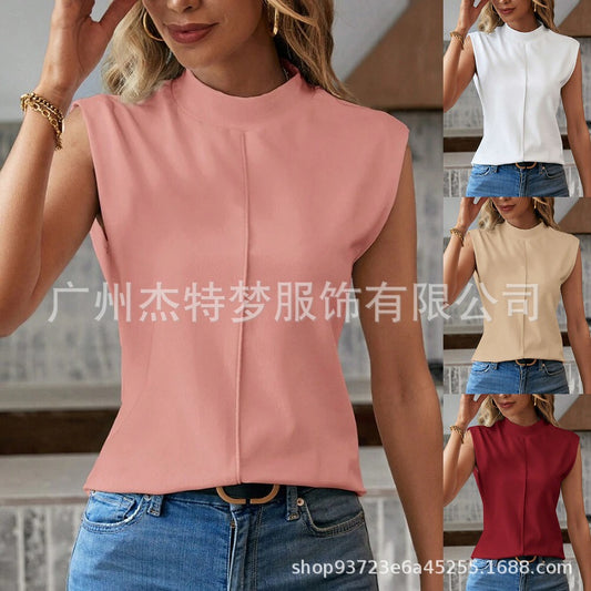 Solid color sleeveless crew neck vest top
