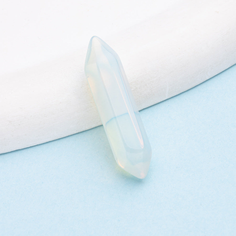 Colar de pingente de coluna hexagonal de ponta dupla de cristal 