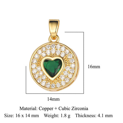 Heart-shaped colored zirconium copper micro-inlaid necklace pendant