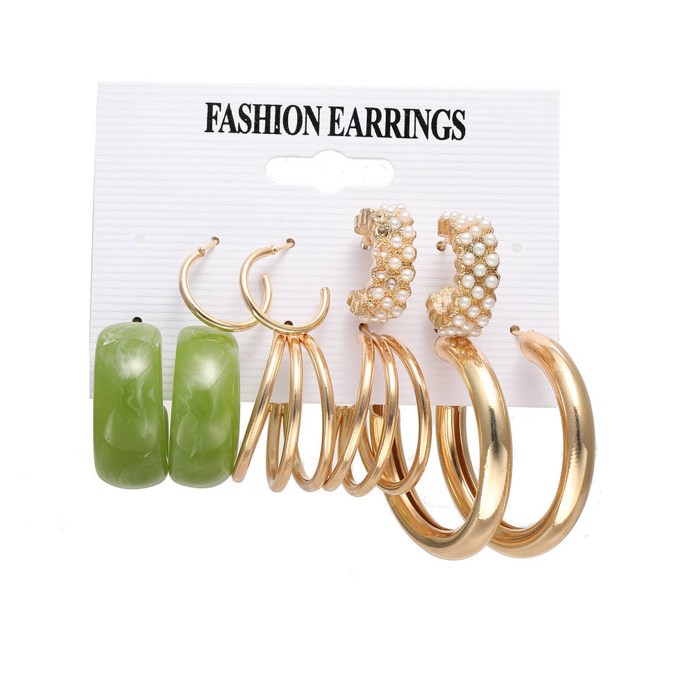 Green acrylic pearl earrings 5 pairs