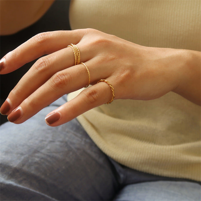 Titanium Steel Twist Stackable Thin Women's Ring — Fade-Resistant