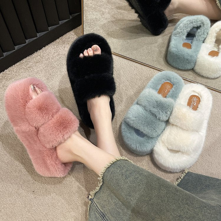 Double fluffy slippers