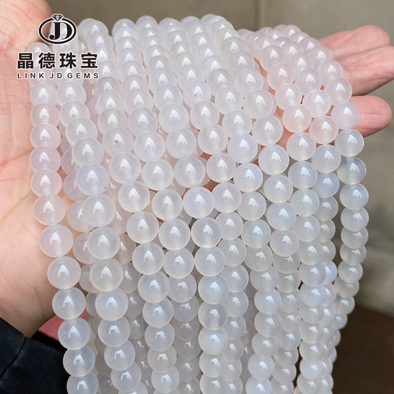 7A Natural White Agate Round Beads Chalcedony Loose Beads